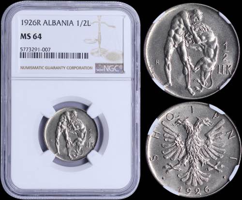 GREECE: ALBANIA: 1/2 Lek (1926 R) ... 