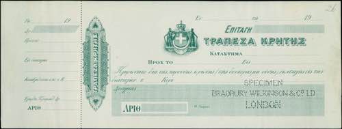 GREECE: Specimen of check by the ... 
