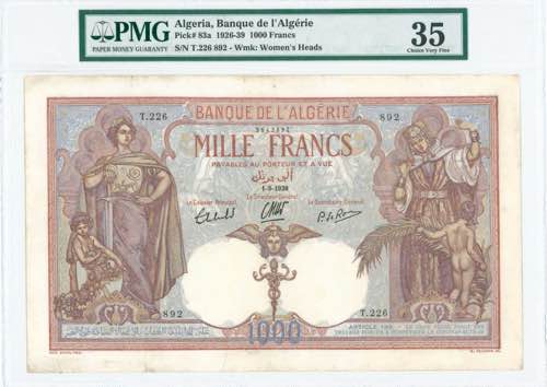 GREECE: ALGERIA: 1000 Francs ... 