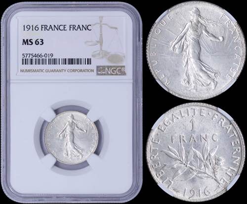 GREECE: FRANCE: 1 Franc (1916) in ... 