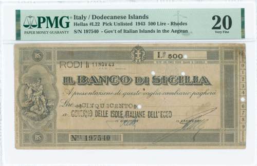 GREECE: 500 Lire (11.11.1943) ... 