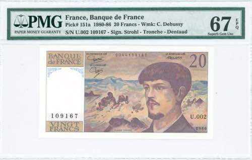 GREECE: FRANCE: 20 Francs (1980) ... 