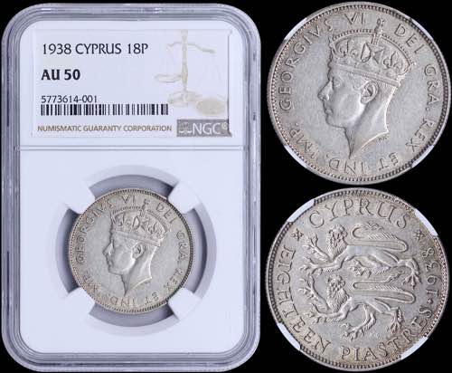 CYPRUS: 18 Piastres (1938) in ... 