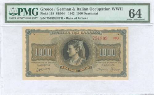 GREECE: 1000 Drachmas (21.8.1942) ... 