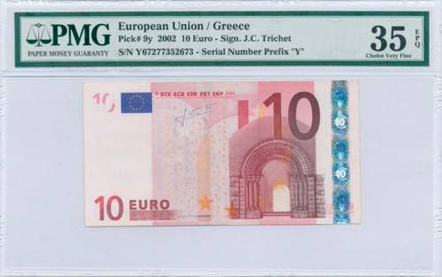 GREECE: 10 Euro (2002) in red and ... 