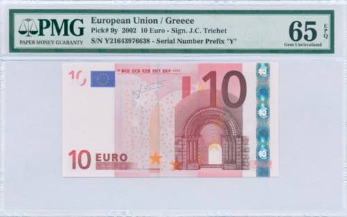 GREECE: 10 Euro (2002) in red and ... 