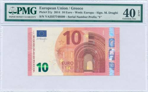 GREECE: 10 Euro (2014) in red and ... 
