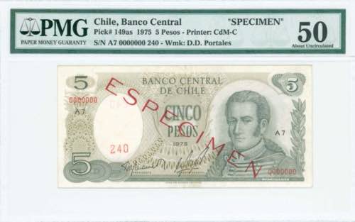GREECE: CHILE: Specimen of 5 Pesos ... 