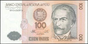 PERU: 100 Intis (26.6.1987) in ... 