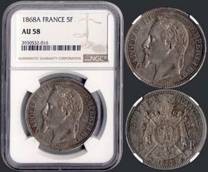 FRANCE: 5 Francs (1868 A) in ... 