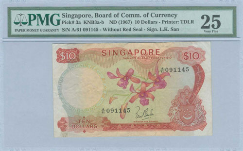 SINGAPORE: 10 Dollars (ND 1967) in ... 