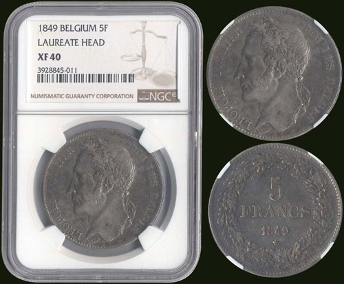 BELGIUM: 5 Francs (1849) in silver ... 