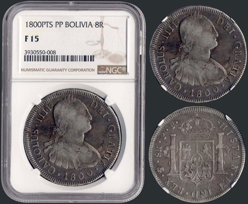 BOLIVIA: 8 Reales (1800 PTS PP) in ... 
