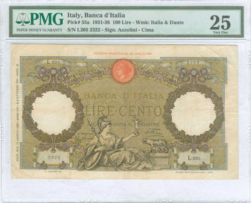 ITALY: 100 Lire (18.8.1936) in ... 