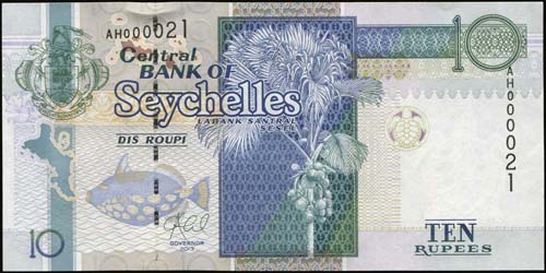 SEYCHELLES: 5 x 10 Rupees (2013) ... 