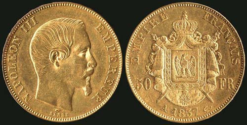 FRANCE: 50 Francs (1857A) in gold ... 