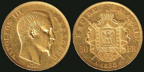 FRANCE: 50 Francs (1858A) in gold ... 