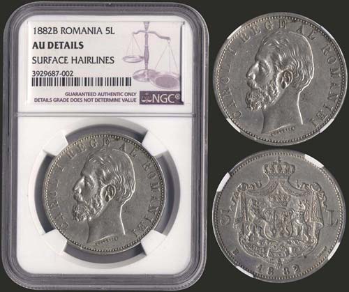 ROMANIA: 5 Lei (1882B) in silver ... 