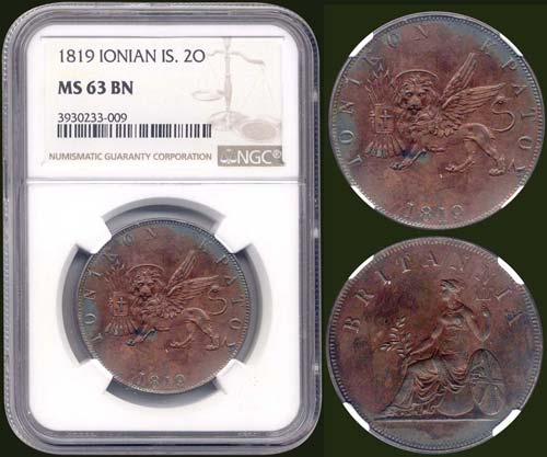 2 Obols (1819) in copper with ... 