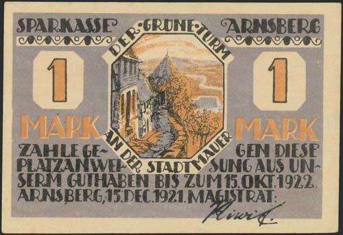 GERMANY: 1 Mk (15.12.1921) by ... 