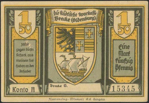 GERMANY: 1,5 Mk (o.D. 1922) by ... 
