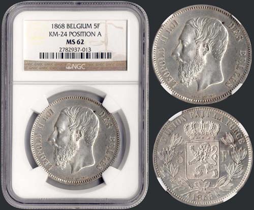 BELGIUM: 5 Francs (1868) in silver ... 