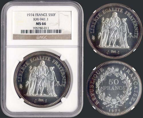FRANCE: 50 Francs (1974) in silver ... 