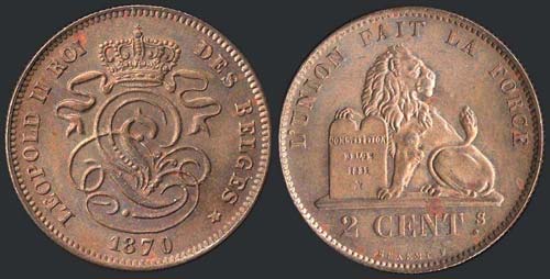 BELGIUM: 2 Centimes (1870) in ... 
