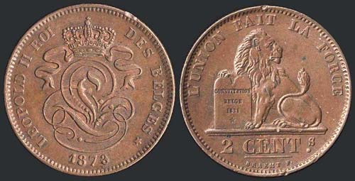 BELGIUM: 2 Centimes (1873) in ... 