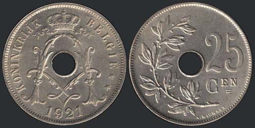 BELGIUM: 25 Centimes (1921) in ... 
