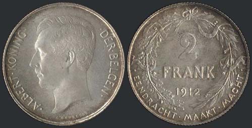BELGIUM: 2 Francs (1912) in silver ... 