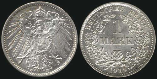 GERMANY: 1 Mark (1914 D) in silver ... 