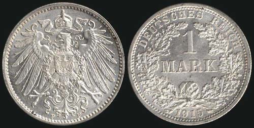 GERMANY: 1 Mark (1915 F) in silver ... 