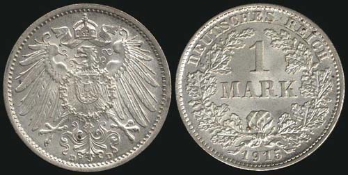 GERMANY: 1 Mark (1915 D) in silver ... 