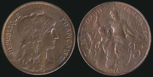 FRANCE: 5 Centimes (1914) in ... 