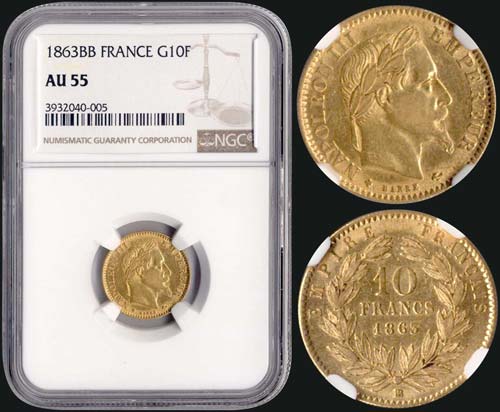 FRANCE: 10 Francs (1863 BB) in ... 