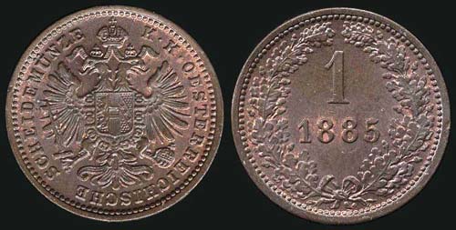 AUSTRIA: 1 Kreuzer (1885) in ... 