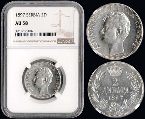 SERBIA: 2 Dinara (1897) in silver ... 