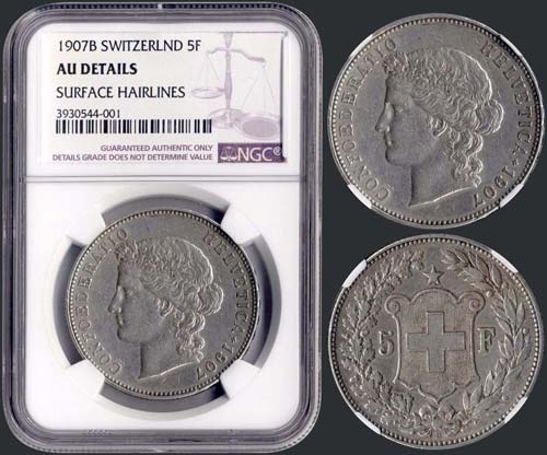 SWITZERLAND: 5 Francs (1907 B) in ... 
