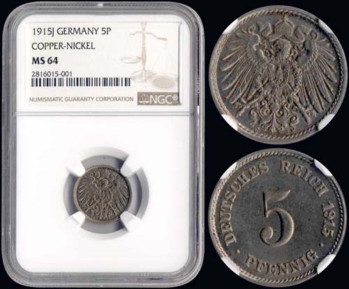 GERMANY: 5 Pfennig (1915 J) in ... 