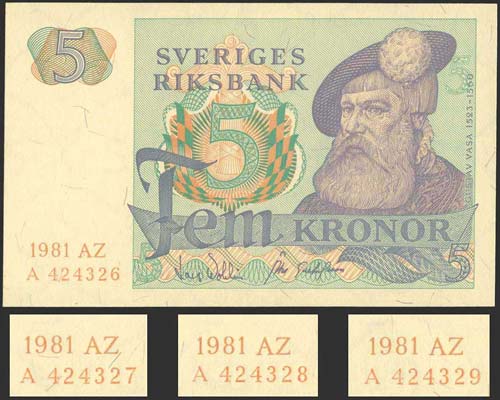 SWEDEN: 4x5 Kronor (1981) in ... 