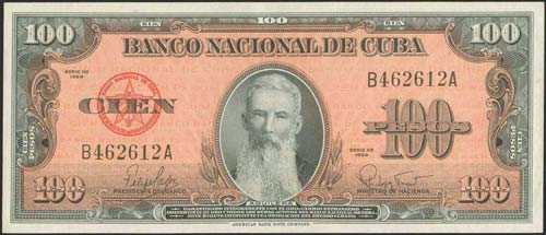 CUBA: 100 Pesos (1959) in black on ... 