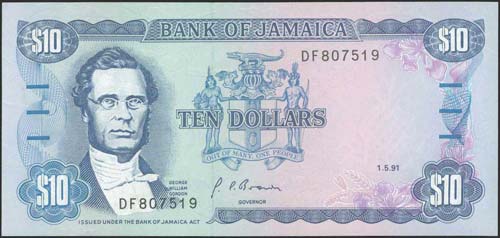 JAMAICA: 10 Dollars (1.5.1991) in ... 