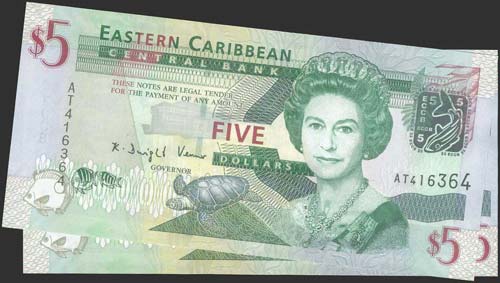 EAST CARIBBEAN STATES: 2x5 Dollars ... 