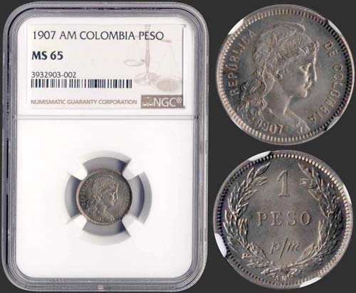 COLOMBIA: 1 Peso (1907 AM) in ... 