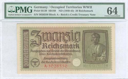 GREECE: 20 Reichsmark (ND 1940-45) ... 