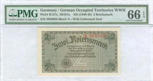 GREECE: 2 Reichsmark (ND 1940-45) ... 
