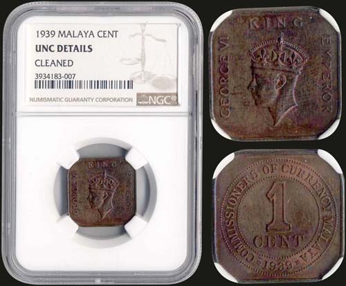 MALAYA: 1 cent (1939) in bronze. ... 