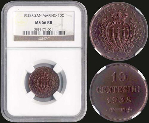 SAN MARINO: 10 Centesimi (1938 R) ... 