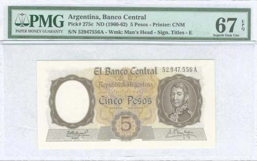 ARGENTINA: 5 Pesos (ND 1960-62) in ... 